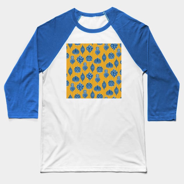 Blue and Gold Christmas Bubbles Baseball T-Shirt by Carolina Díaz